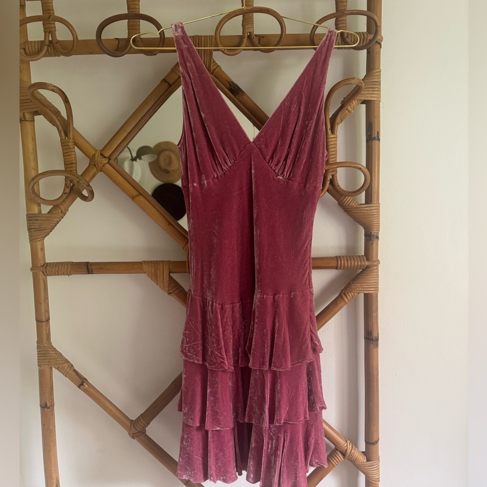Laundry by Shelli Segal Lavender Crushed Velvet Tier Ruffle Dress